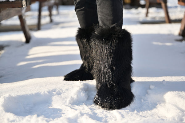 Black fox fur boots