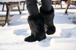Black fox fur boots
