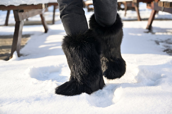 Black fox fur boots