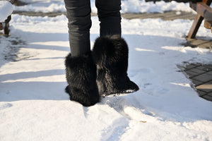 Black fox fur boots