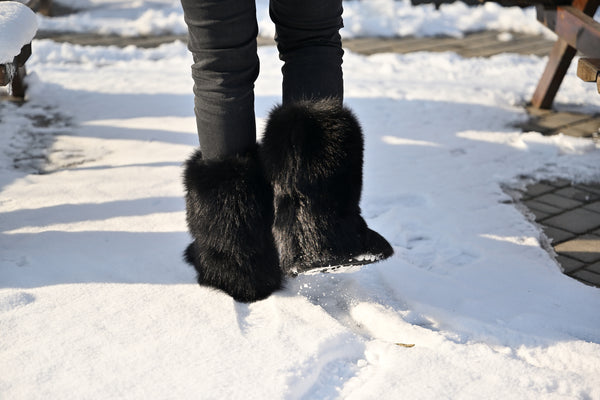 Black fox fur boots