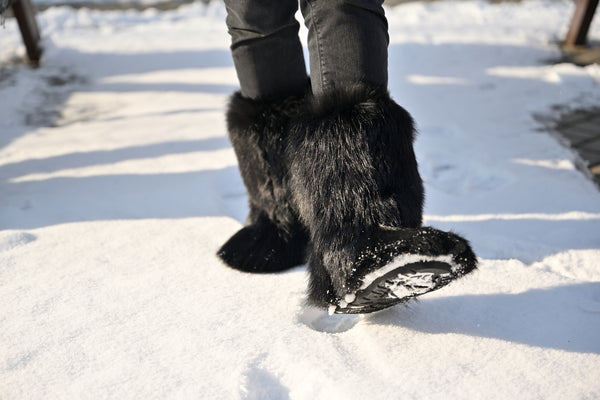 Black fox fur boots