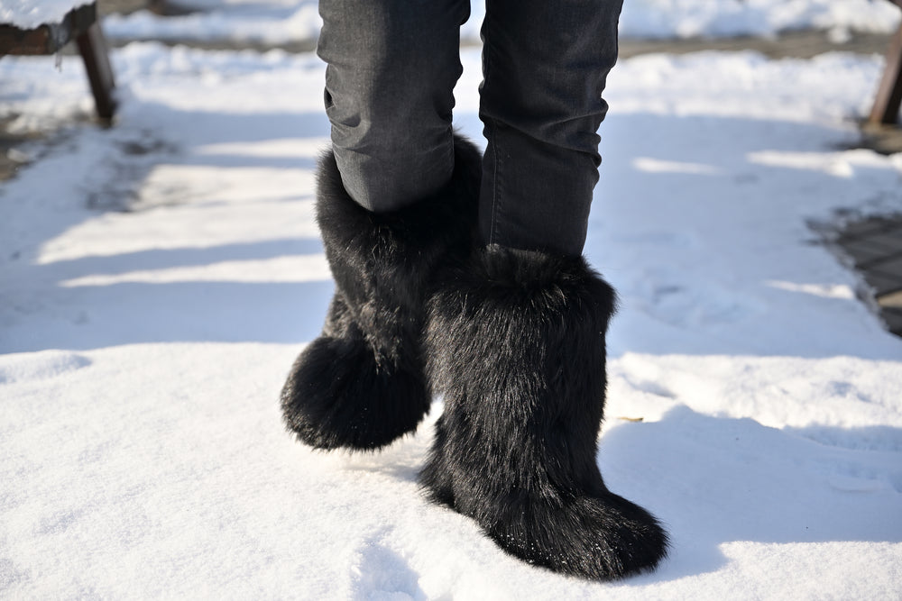 Black fox fur boots