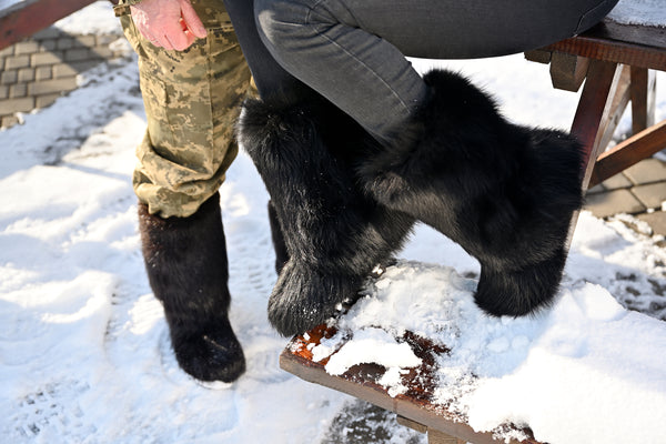 Black fox fur boots