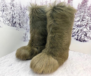 Khaki goat fur boots