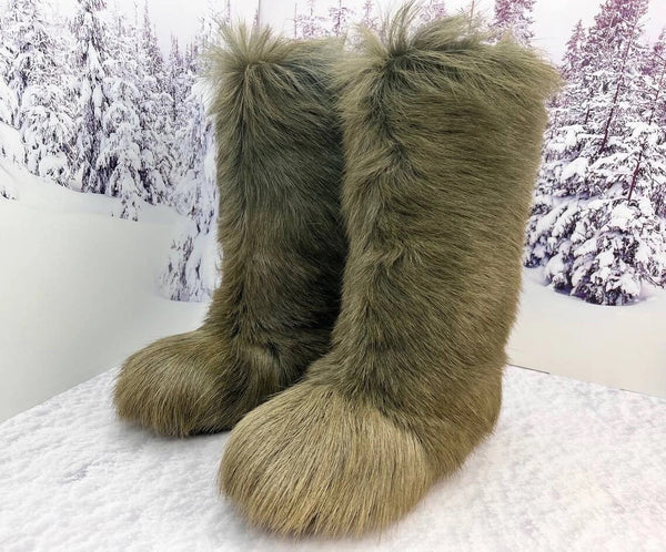 Khaki goat fur boots