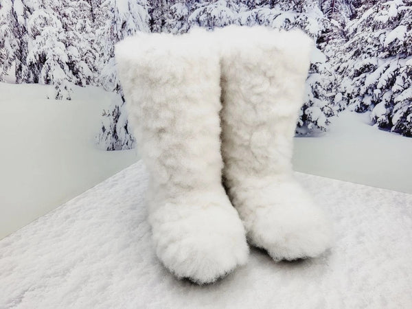 White sheepskin boots