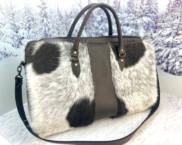 Leather fur weekender