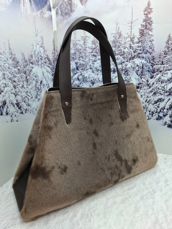 Real fur tote bag