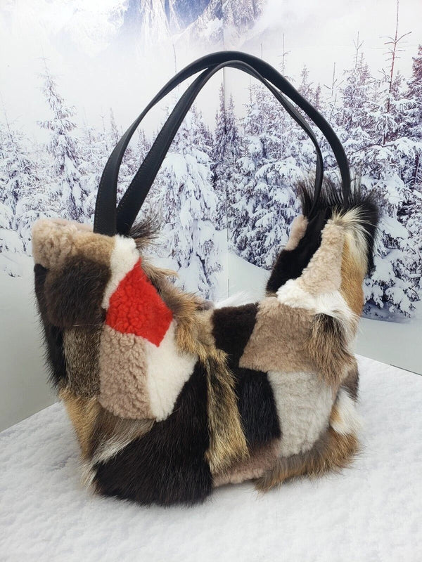 Patchwork fur shopper bag