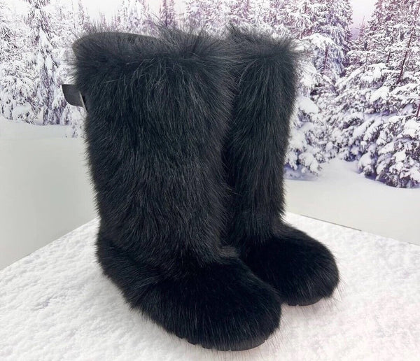 Black goat fur boots