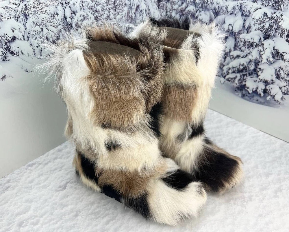 Patchwork goatling fur boots