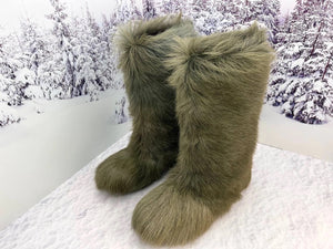 Khaki goat fur boots