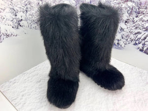 Black goat fur boots
