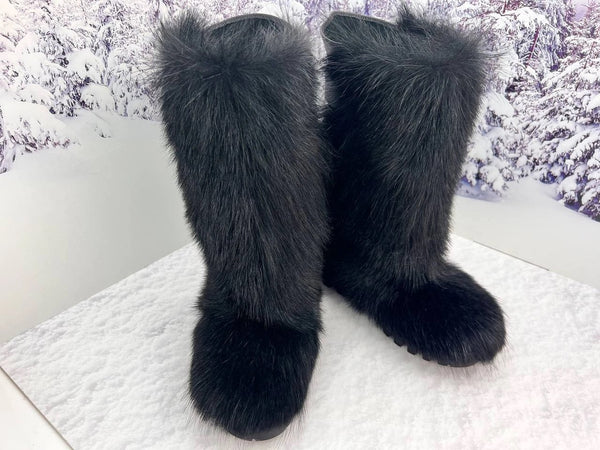 Black goat fur boots