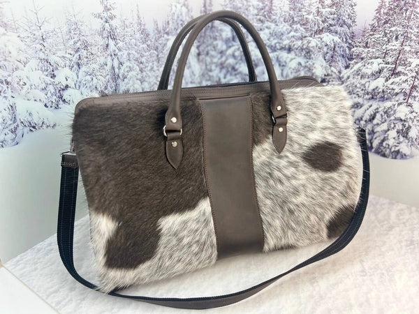 Leather fur weekender
