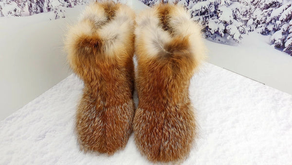 Short Red fox fur boots