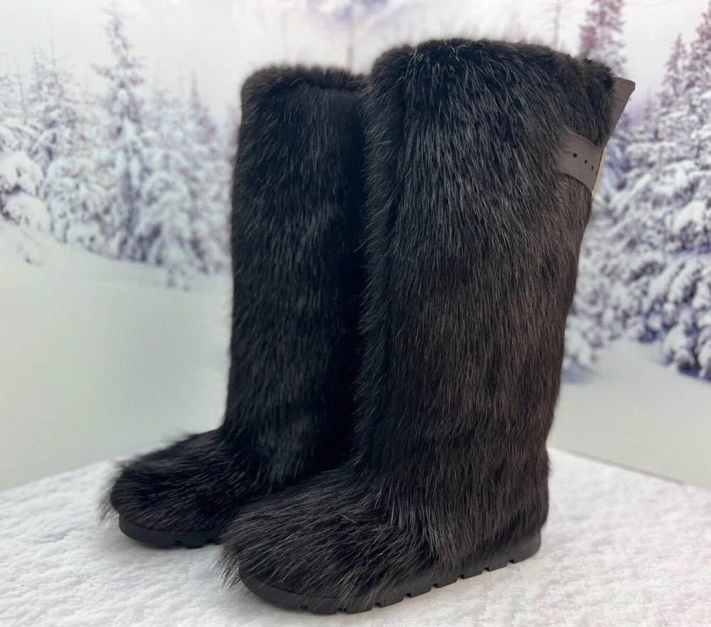 High Beaver fur and leather boots