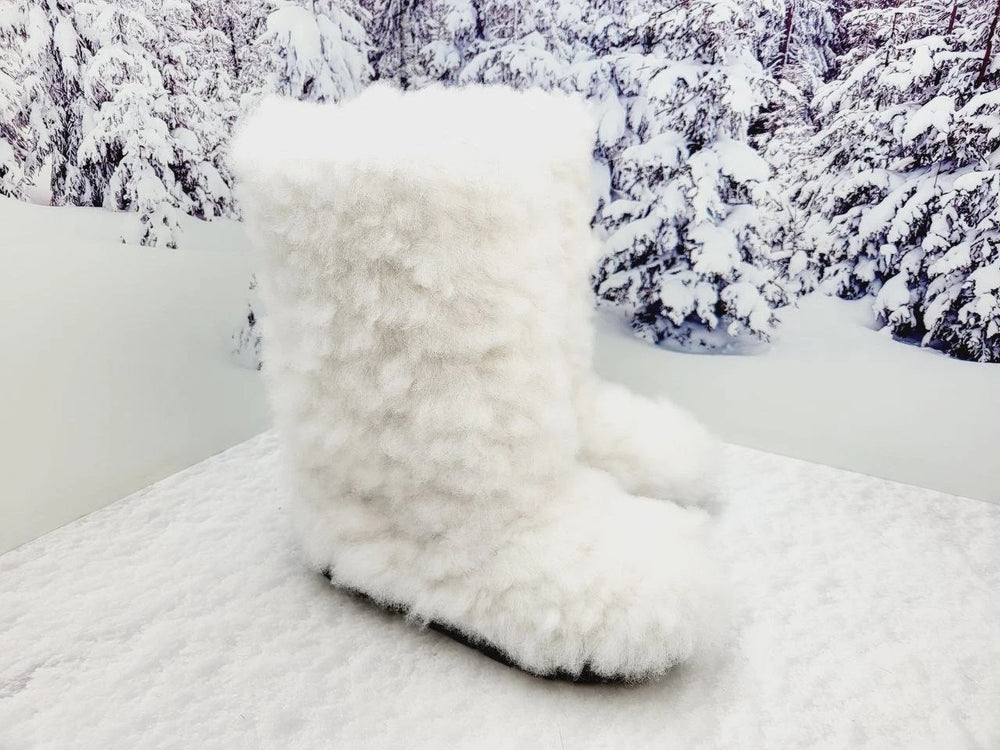 White sheepskin boots