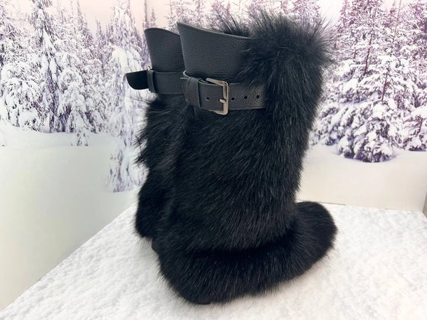 Black goat fur boots