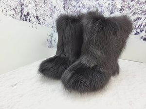 Short Black fox fur and leather boots