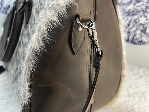 Leather fur weekender
