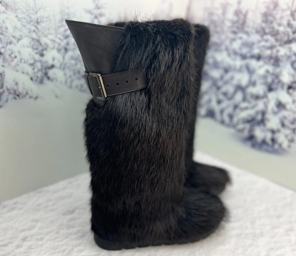 High Beaver fur and leather boots