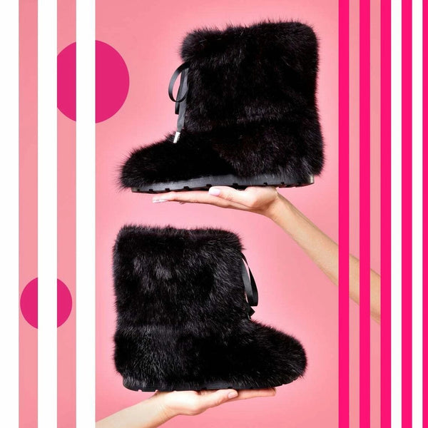 Short Black muskrat fur boots