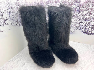 Black goat fur boots