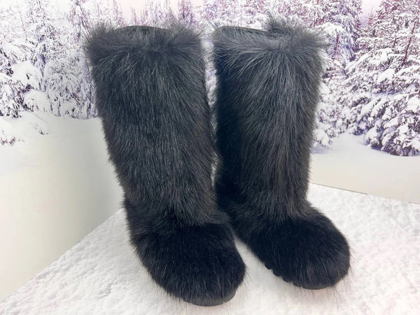 Black goat fur boots