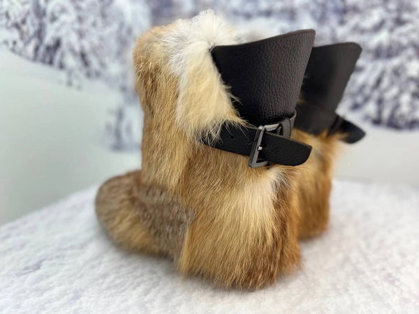 Short Red fox fur and leather boots