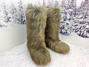 Khaki goat fur boots
