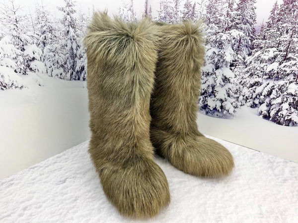 Khaki goat fur boots