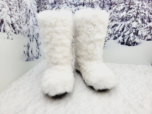 White sheepskin boots