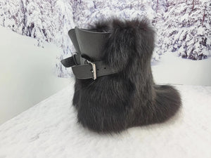 Short Black fox fur and leather boots