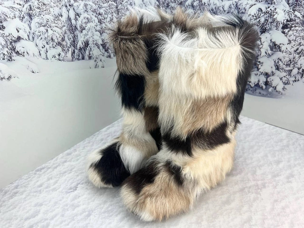 Patchwork goatling fur boots