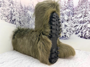 Khaki goat fur boots
