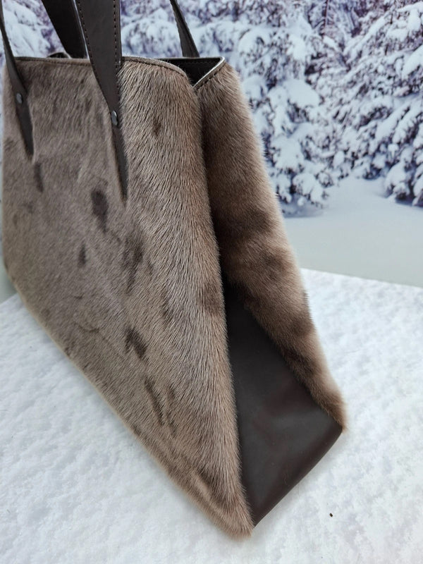 Real fur tote bag