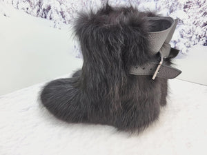 Short Black fox fur and leather boots