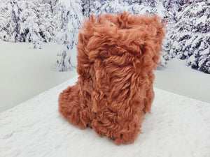 Red curly fur boots