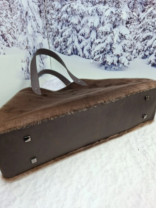 Real fur tote bag