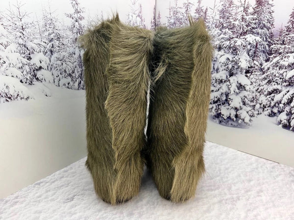 Khaki goat fur boots