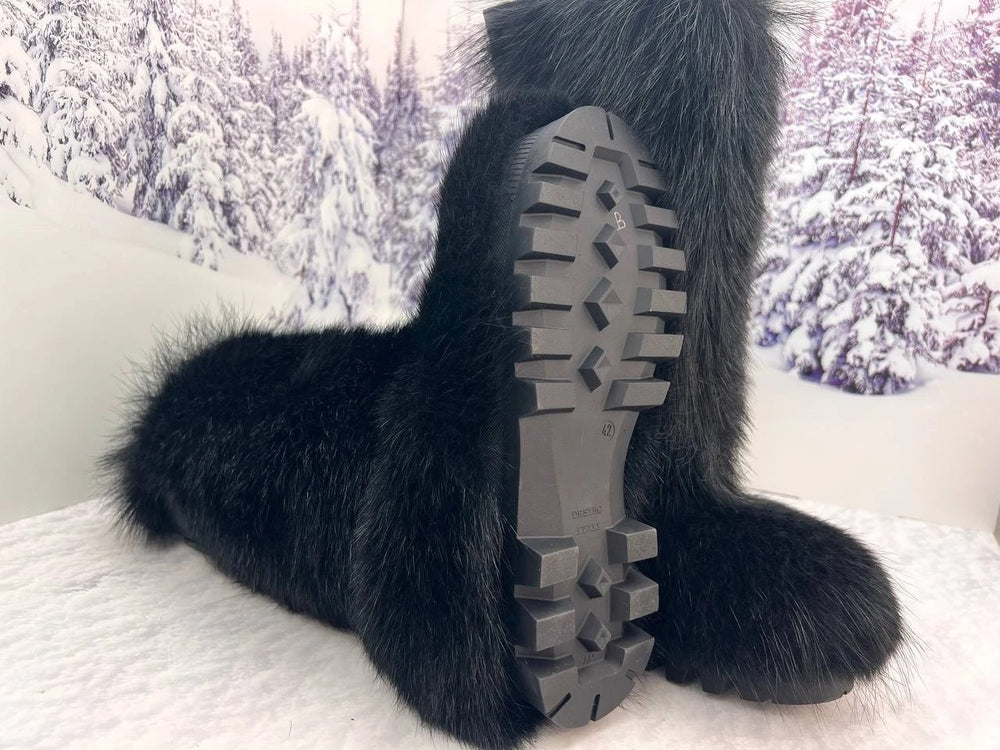 Black goat fur boots