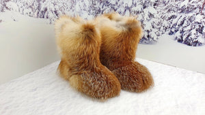 Short Red fox fur boots