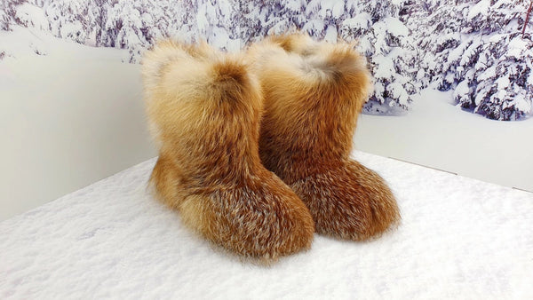 Short Red fox fur boots