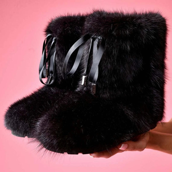 Short Black muskrat fur boots