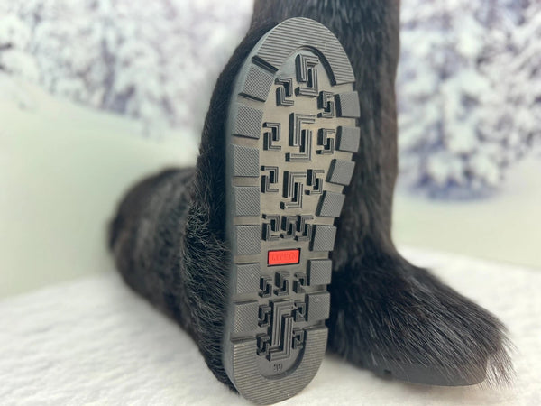 High Beaver fur and leather boots