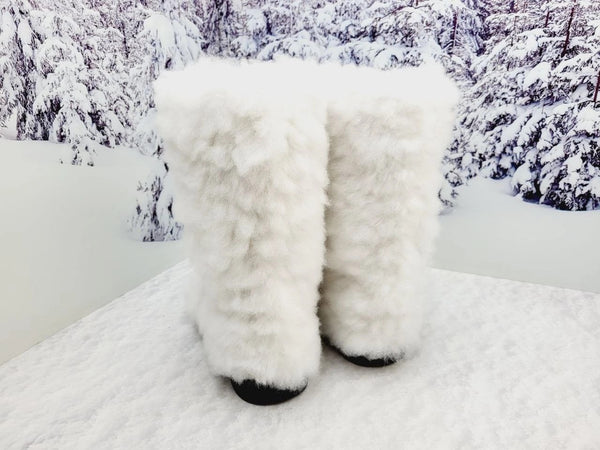 White sheepskin boots