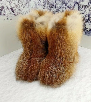 Short Red fox fur boots